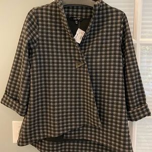 Comfy brand, 3/4 sleeve, Asymmetric, houndstooth jacket. XS, NWT, High/low hem